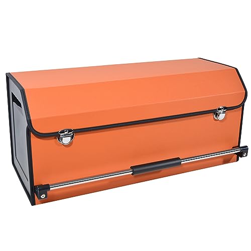 XCF Car Trunk Organizer for SUV, Collapsible Leather Car Storage Trunk Organizer with Lid and Sturdy Handle Car Trunk Leather Storage Box (Orange, 27.1 x 11.4 x 12.2in) - color: Orange, size: 11.4 x 27 x 12.2