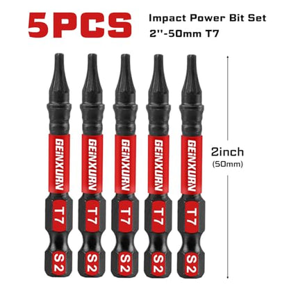 Geinxurn 5 Pieces T7 Impact Tough Magnetic Screwdriver Bit Set, 2 In. #7 Torx Head power Bit Set, S2 Alloy Steel T7 Star Bit - size: 2"-5PCS, style: T7