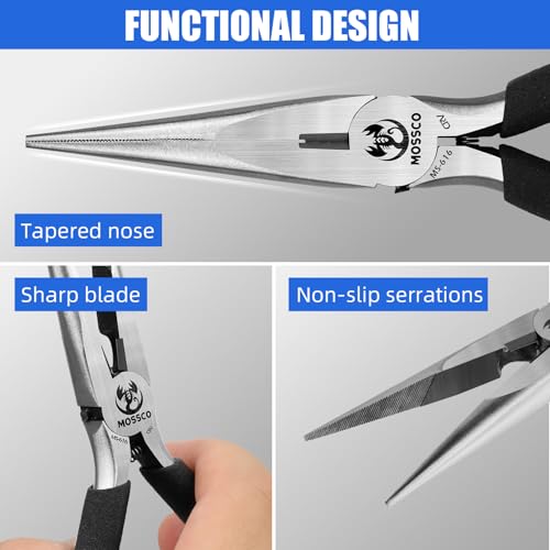 Needle Nose Pliers, 6.5" Long Nose Pliers with Cutter, Precision Serrated Twill Design Jaw Small Needle Nose Pliers for Jewelry Making, Bending Wire, Crafts, Electronic Repair - size: 6.5''-1 pack