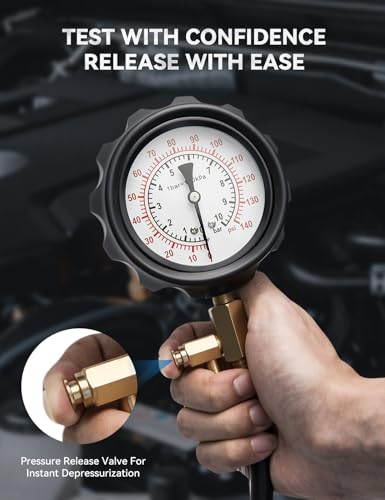 AUTOWN Fuel Pressure Tester Kit 0-140PSI with Adapters for Cars, Trucks, ATVs, Fuel Pump Injector, Fuel Pressure Gauge Diagnostic Tool - size: 21PCS