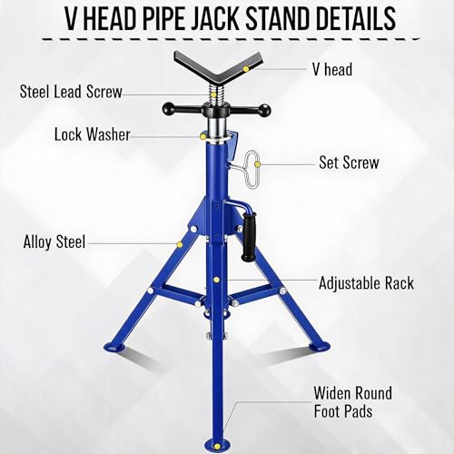 2PCS V Head Pipe Jack Stand, Folding Portable Pipe Stands for 1/8 to 12 Inch Pipes Supporting, 2500LB Load, 28''-52'h Adjustable - color: blue