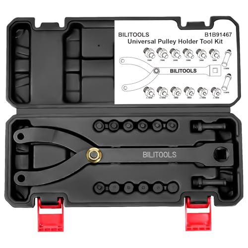 BILITOOLS 15PCS Pulley Holder Tool Set, 1/2" Drive Adjustable Pin Wrench | Adjustable Spanner Wrench Tool with Variable Pins: 3.5mm, 4mm, 4.5mm, 5mm, 6mm, 6.5mm & 10mm, Fits Camshaft Pulleys