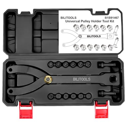 BILITOOLS 15PCS Pulley Holder Tool Set, 1/2" Drive Adjustable Pin Wrench | Adjustable Spanner Wrench Tool with Variable Pins: 3.5mm, 4mm, 4.5mm, 5mm, 6mm, 6.5mm & 10mm, Fits Camshaft Pulleys