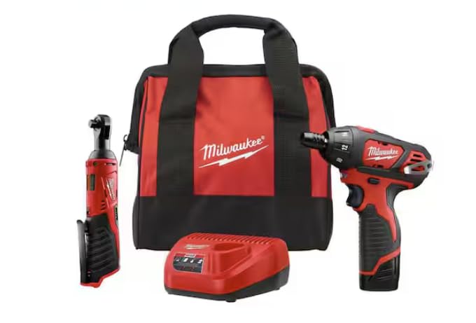 Milwaukee M12 12-Volt Lithium-Ion Cordless 3/8 in. Ratchet and Screwdriver Combo Kit (2-Tool) with Battery, Charger, Tool Bag