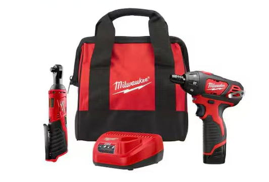 Milwaukee M12 12-Volt Lithium-Ion Cordless 3/8 in. Ratchet and Screwdriver Combo Kit (2-Tool) with Battery, Charger, Tool Bag
