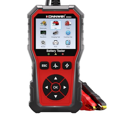 KONNWEI KW331 Car Battery Tester 6V/12V/24V with Cloud Report 10-2000CCA Lead-Acid, AGM, Lithium Battery Tester Automotive Alternator Tester Cranking Charging System for Car Truck Motorcycle Boat