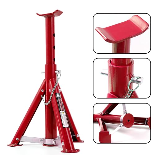 3 ton Car Axle Jack Stand Adjustable Folding Pipe jackstands Height Lift Support Jack Stand Mount Car Accessories Repair Tool(Red)