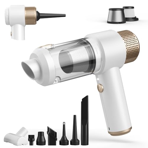 Vizeusvac Car Vacuum Cleaner, 16000PA Mini Car Vacuum Cordless Powerful, 7 in 1 Portable Handheld Vacuum Cordless with LED Light, Dual Filters, One-Touch Empty for Pet Hair, Home, Office - color: White