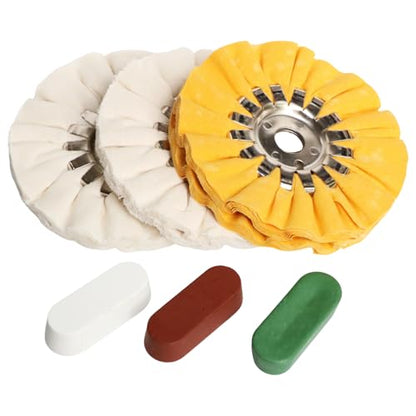 5" Airway Buffing Wheel, 6Pcs Aluminum Wheel Polishing Kit in Diameter 5/8 inch Arbor Hole, Polishing Compound and Aluminum Metal Polishing Wheel Kit for Angle Grinder Mirror Finish