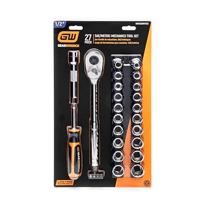 GEARWRENCH 27 Piece 1/2" Drive 12 Point SAE/Metric Mechanics Hand Tool Set | GWXSCBMTS12 - style: 27 Piece