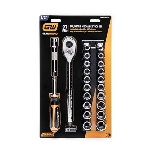 GEARWRENCH 27 Piece 1/2" Drive 12 Point SAE/Metric Mechanics Hand Tool Set | GWXSCBMTS12 - style: 27 Piece