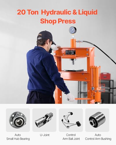 VEVOR Hydraulic Shop Press, 20 T H-Frame Pneumatic Shop Press with Press Plate, Stable Garage Floor Adjustable Hydraulic Press with Triangular Support, Fit for Bending, Straightening & Stamping - size: 20T