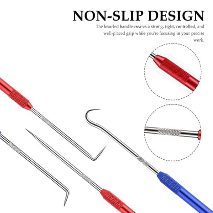 Salior 4PCS CarbonSteel Hook Tool and Pick Set,Double End Pick and Hook Set Auxiliary Dismantling Fittings,Universal O Ring Pick Set and Hook Tool Car Accessories Fit for Most Vehicles (Red+Blue) - color: Red+Blue/4PCS
