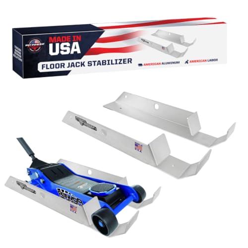 Pit Posse 488 Aluminum Floor Jack Holder Organizer for Enclosed Race Trailer- Made in USA- Mounted Stabilizer Holds Most Standard Floor Jacks - Secures Floor Jacks from Rolling Around While in Motion