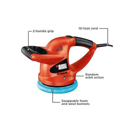 BLACK+DECKER 6" Buffer Polisher, Orbital Car Polisher with Wool and Foam Bonnets (WP900)