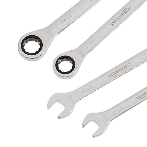 Amazon Basics Metric Ratcheting Combination Wrench Set, 7-Piece, Chrome Vanadium Steel, 72-Tooth, 8mm, 10mm, 12mm, 13mm, 14mm, 15mm, 17mm (Pack of 12) - color: Chrome, size: 7 Piece (Pack of 12)