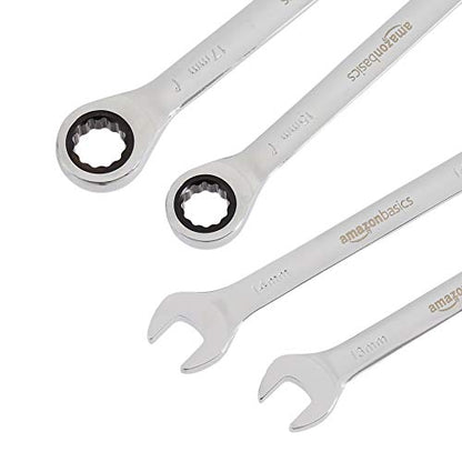 Amazon Basics Metric Ratcheting Combination Wrench Set, 7-Piece, Chrome Vanadium Steel, 72-Tooth, 8mm, 10mm, 12mm, 13mm, 14mm, 15mm, 17mm (Pack of 12) - color: Chrome, size: 7 Piece (Pack of 12)