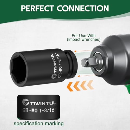1-3/16" Deep Impact Socket 1/2 Inch Drive for Heavy-Duty Automotive & Trucks | CR-MO Steel Impact Socket, 3.07" Length, 6 Point Design, SAE Size, Axle Nut Socket for Easy Removal of Axle Shaft Nuts - size: 1-3/16" (Deep)