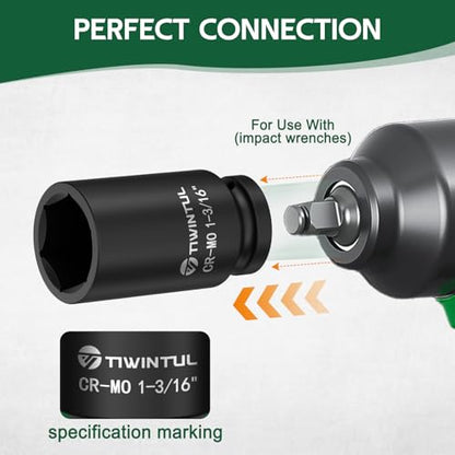 1-3/16" Deep Impact Socket 1/2 Inch Drive for Heavy-Duty Automotive & Trucks | CR-MO Steel Impact Socket, 3.07" Length, 6 Point Design, SAE Size, Axle Nut Socket for Easy Removal of Axle Shaft Nuts - size: 1-3/16" (Deep)