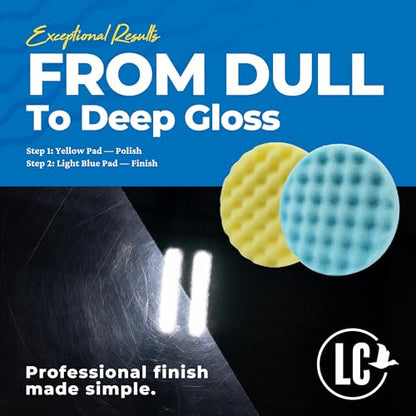 Lake Country 5.5” Waffle Foam Pad Kit (3-Pack) – Yellow & Blue Polishing Pads for Compounding, Polishing & Finishing – Fits 5” Backing Plate