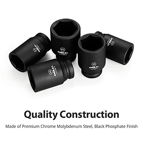 Anbull 3/4 Inch Drive Deep Impact Socket Set, 13 Piece Metric Combination, Sizes 17mm 19mm 21mm 22mm 24mm 27mm 30mm 32mm 33mm 36mm 38mm 41mm Hex Socket Set, 6 Point Design, Cr-V Chrome Vanadium Steel