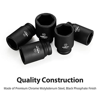 Anbull 3/4 Inch Drive Deep Impact Socket Set, 13 Piece Metric Combination, Sizes 17mm 19mm 21mm 22mm 24mm 27mm 30mm 32mm 33mm 36mm 38mm 41mm Hex Socket Set, 6 Point Design, Cr-V Chrome Vanadium Steel