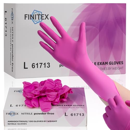 FINITEX Nitrile Disposable Latex-Free Gloves - 3.5mil 100/1000PCS Powder-Free Latex Free Cleaning Medical Exam Food Gloves - color: Rose Red (Large 100)