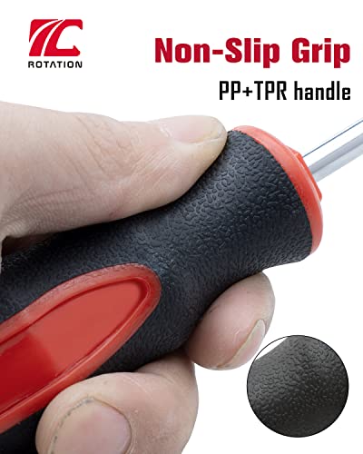 ROTATION 6PCS Magnetic Tip Screwdriver Set, 3 Phillips and 3 Flat, Red Tip | Red, Gloss, S2 Steel) - color: 3pc Phillips+3pc Flat