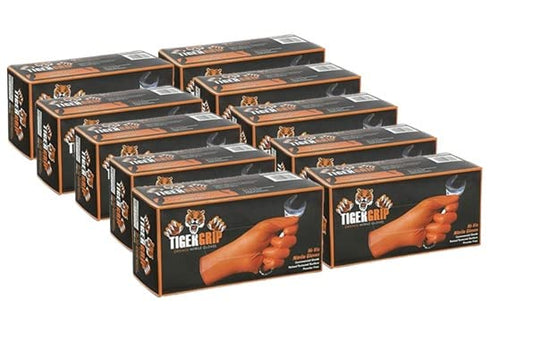 DENCO DISTRIBUTING, INC. Tiger Grip Nitrile Gloves - Hi Vis Orange - 7mil - Textured - Powder & Latex Free - Case of 10 Boxes - size: Large (Pack of 1000)