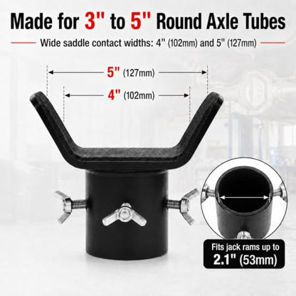 Bottle Jack Adapter with Triple-Lock, Fits 8-20 Ton Bottle Jacks up to 2.1" Ram Diameter, Heavy Duty 1/4" Steel Saddle for 3" to 5" Round Axle Tubes, for RVs, Trucks and Trailers - color: Black (10–20T)