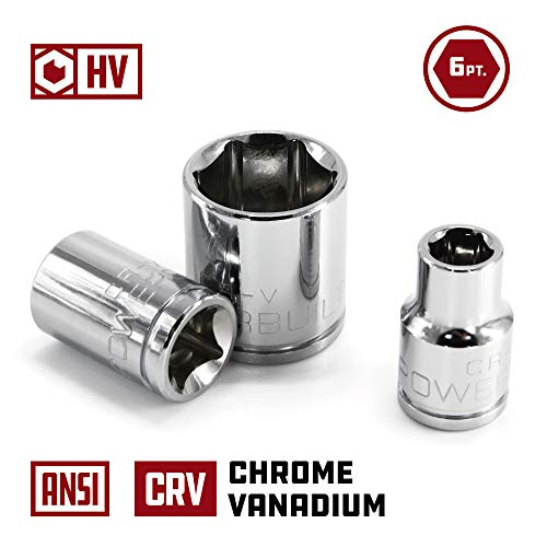Powerbuilt 9-Piece 3/8-Inch Drive SAE Shallow Socket Set – 6-Point Chrome Vanadium Steel Sockets (3/8" to 7/8") with Chamfered Openings & Size Markings – Includes Storage Case – 641716 - size: SAE, style: 9pc