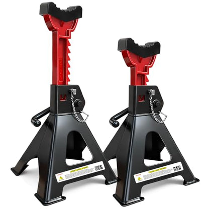 6 Ton Jack Stands (13,200Lbs) - Heavy Duty Car Jack Stands with Double Pin Locking, Adjustable 15.6"-23.4" Height, Extra Rubber Pads for Trucks, Garage, Home,DIY Use - 1 Pair Black+Red - color: Black+Red, size: 6 Ton Double Locking
