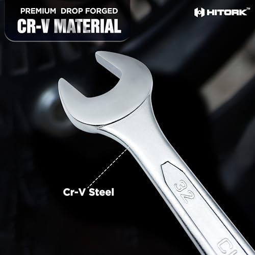 HITORK 25 Piece Metric Wrench Set (6-32 mm) CrV Steel Matt Finish with Polished Head 12 Point Box End 15° Offset Roll Up Pouch Durable Combination Wrench Set for Home, Garage & Auto Repair