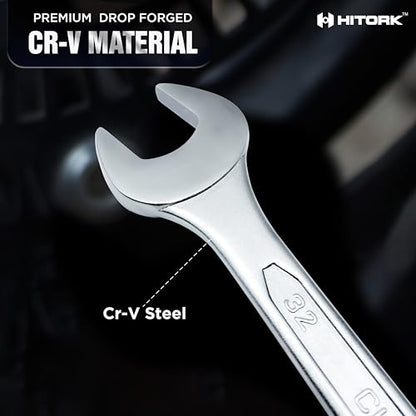 HITORK 25 Piece Metric Wrench Set (6-32 mm) CrV Steel Matt Finish with Polished Head 12 Point Box End 15° Offset Roll Up Pouch Durable Combination Wrench Set for Home, Garage & Auto Repair
