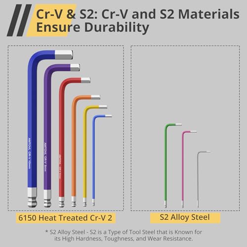 AMTOVL Hex Keys Set - Allen Key Set & Torx Key Set, Metric/Imperial | 27PCS Allen Wrench Set Long Arm Ball Head Design with T-Handle Color Coding 1.5-10mm, T10-T50, 1/16-3/8 - style: 007 - 27PCS Allen wrenches sets