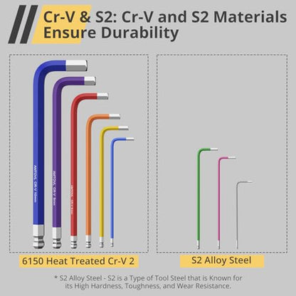 AMTOVL Hex Keys Set - Allen Key Set & Torx Key Set, Metric/Imperial | 27PCS Allen Wrench Set Long Arm Ball Head Design with T-Handle Color Coding 1.5-10mm, T10-T50, 1/16-3/8 - style: 007 - 27PCS Allen wrenches sets