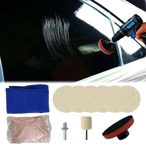9Pcs/Set Glass Polishing Kit, 100g Cerium Oxide Powder Polishing Kit with Towel Polishing Wheels Set Polish Pads, Deep Scratch Remover for Windscreen and Glass Repair - color: 2