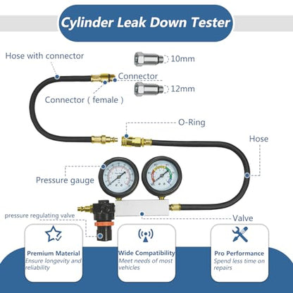 Cylinder Leak Down Tester Kit Compression Leakdown Detector Leakage Test Set for Gasoline Engine Leak Detection Tester Kit Dual Pressure Gauges - color: Blue