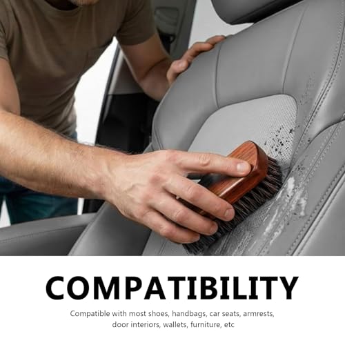 2 PCS Leather & Upholstery Cleaning Brush for Car Detailing, Leather Cleaning Brush Set with Horsehair Bristles, Soft Interior Brush for Car Seats, Carpet, Upholstery, Furniture, Shoes and Bags
