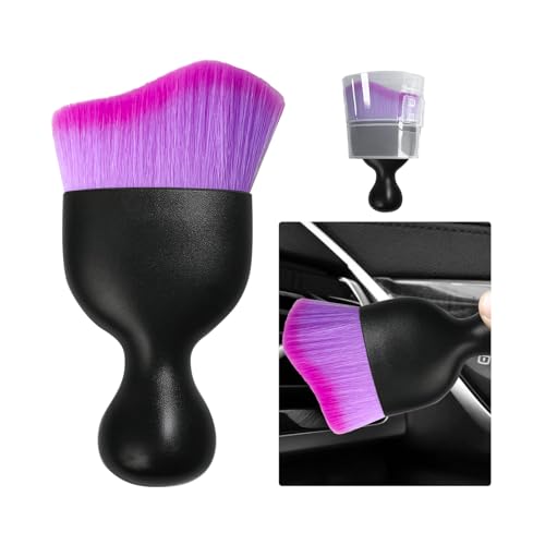 Ziciner Car Detailing Brush, Curved Soft Bristles Auto Removal Dust Collectors, Universal Vehicle Dashboard, Air Conditioner Vents etc Interior Cleaning Tool Accessories (Double Purple) - color: Double Purple, size: 1 PC