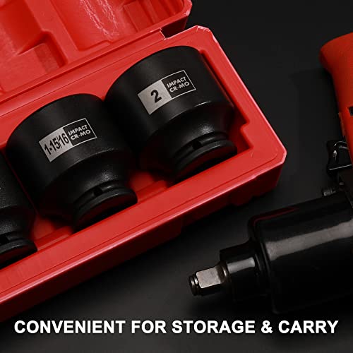 Mayouko 4PCS 1/2" Drive SAE Spindle Axle Nut Impact Socket Set, 1-13/16, 1-7/8, 1-15/16, 2 Inch, 6 Point, CR-MO, Standard - size: 4PCS:1-13/16" - 2"(Standard)