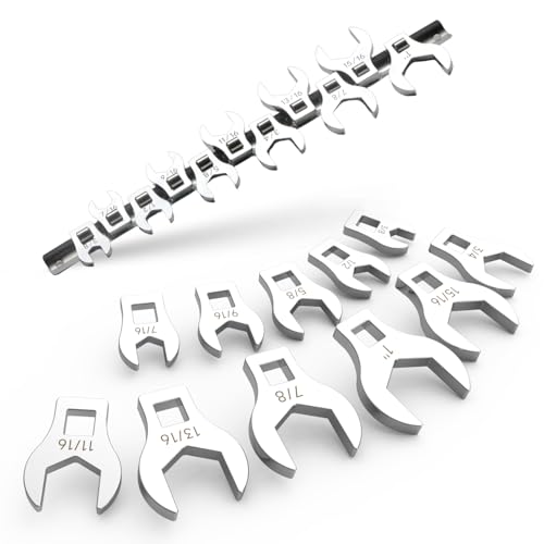 3/8" Drive SAE Crowfoot Wrench Set (3/8"-1")-11 Piece | CR-V Steel | Open End | 5mm Ultra-Thin | Clip-on Organizer | Access for Tight Spaces Bike Automotive Appliance Repair - style: Regular - SAE