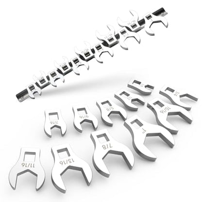 3/8" Drive SAE Crowfoot Wrench Set (3/8"-1")-11 Piece | CR-V Steel | Open End | 5mm Ultra-Thin | Clip-on Organizer | Access for Tight Spaces Bike Automotive Appliance Repair - style: Regular - SAE