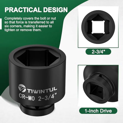 2-3/4" Impact Socket 1" Drive, 6 Point Design, CR-MO for Mining | ANSI Certified, Big Jumbo Socket 1 Inch Drive for Pipeline, Industrial Equipment & Heavy-Duty Maintenance - size: 2-3/4"(1 PCS)