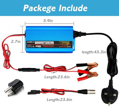 Unocho 24V 5A Battery Charger Smart 4-Stage Lead Acid Battery Maintainer with 3-Pin XLR & Alligator Clips for AGM Gel SLA VRLA Wet Batteries (US Plug)