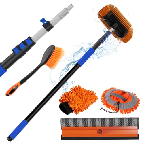 AgiiMan Car Wash Brush with Long Handle, 3-12FT Telescoping Car Cleaning Kit, Soft Bristle RV Wash Brush and Car Wash Mop for Car Truck SUV RV Boat Solar Panel House Siding Exterior Washing
