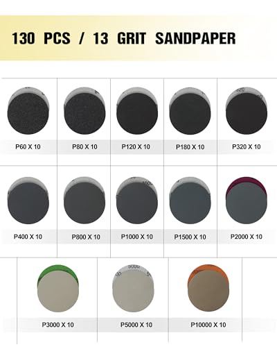 143 PCS Drill Polishing Kit, 3 Inch Sanding Disc Headlight Restoration Kit 60 to 10000 Grit Buffing Pads for Car Sanding, Waxing, Buffing, Scouring, Cleaning - size: 3Inch 143Pcs