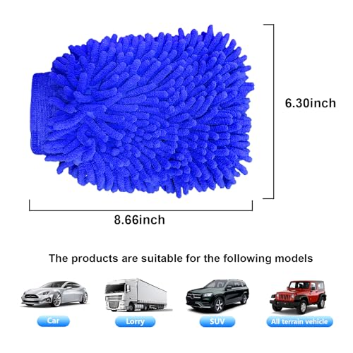 Ziciner Premium Microfiber Wash Mitt, Soft Scratch-Free Double-Sided Chenille Washing Gloves Perfect for Car Washing and Detailing (Blue, Large) - color: Blue