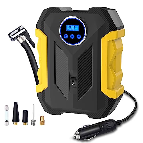 Digital Air Compressor for Car Auto Pump Portable Tire Inflator with LED Light DC 12V - color: Yellow