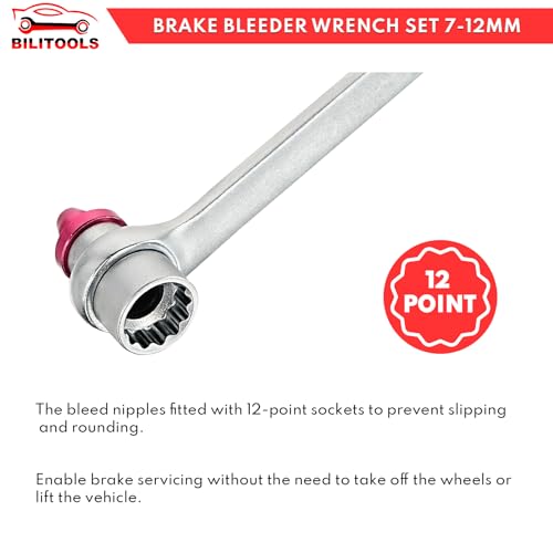BILITOOLS Brake Bleeder Wrench Set, 7 8 9 10 11 12 MM Brake Bleeding Kit | 7PCS Brake Bleeding Wrench Set with Non-return Check Valve, Silicone Hose and Storage Case